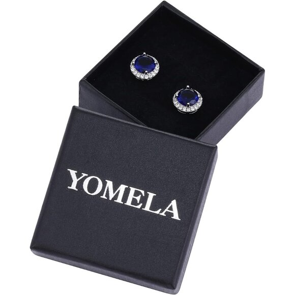 Women's Round Dark Blue Birthstone Elegant Mall Dainty Cubic Zirconia Earring - Picture 5 of 5